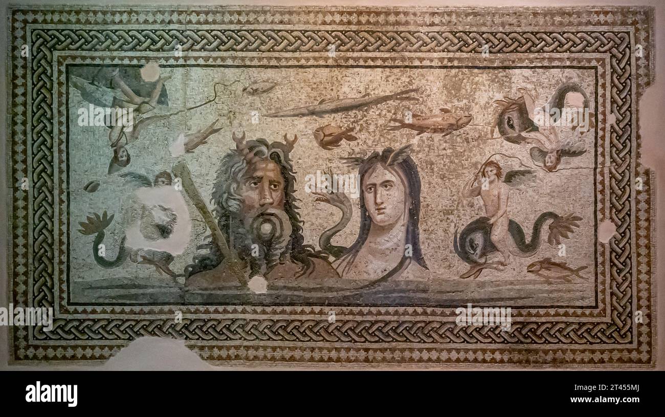 Oceanus and Tethys mosaic in the Zeugma Mosaic Museum (Gaziantep) Stock Photo