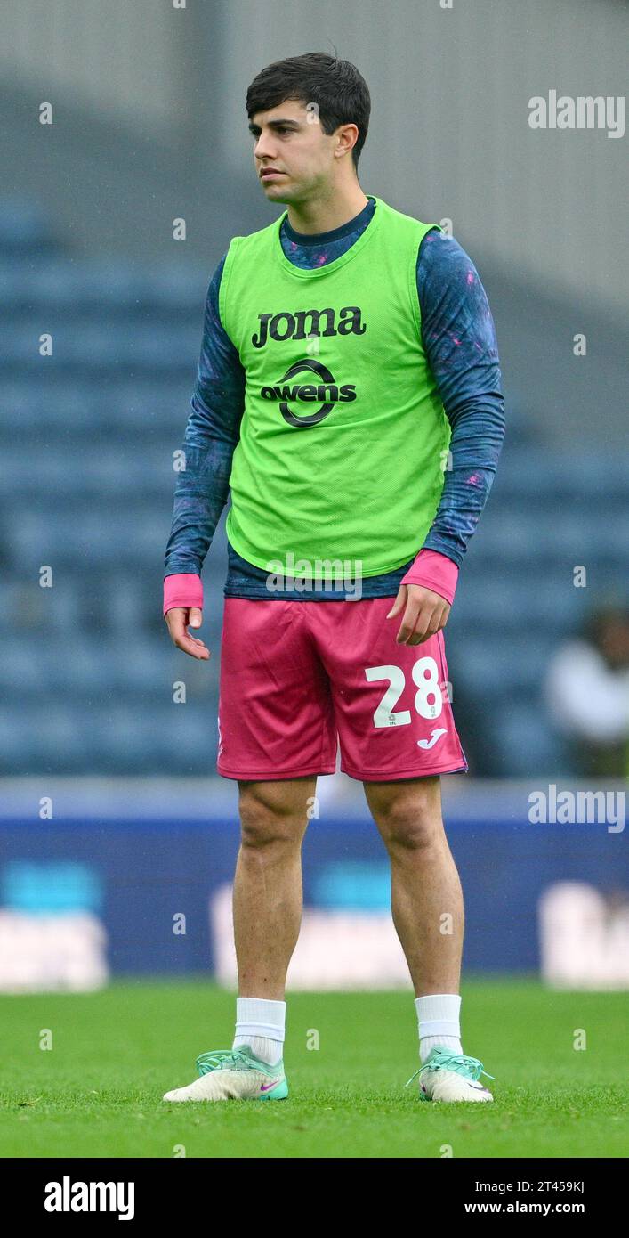 Blackburn, UK. 28th Oct, 2023. Liam Walsh 28# of Swansea City Association Football Club warms up ahead of the match, during the Sky Bet Championship match Blackburn Rovers vs Swansea City at Ewood Park, Blackburn, United Kingdom, 28th October 2023 (Photo by Cody Froggatt/News Images) in Blackburn, United Kingdom on 10/28/2023. (Photo by Cody Froggatt/News Images/Sipa USA) Credit: Sipa USA/Alamy Live News Stock Photo
