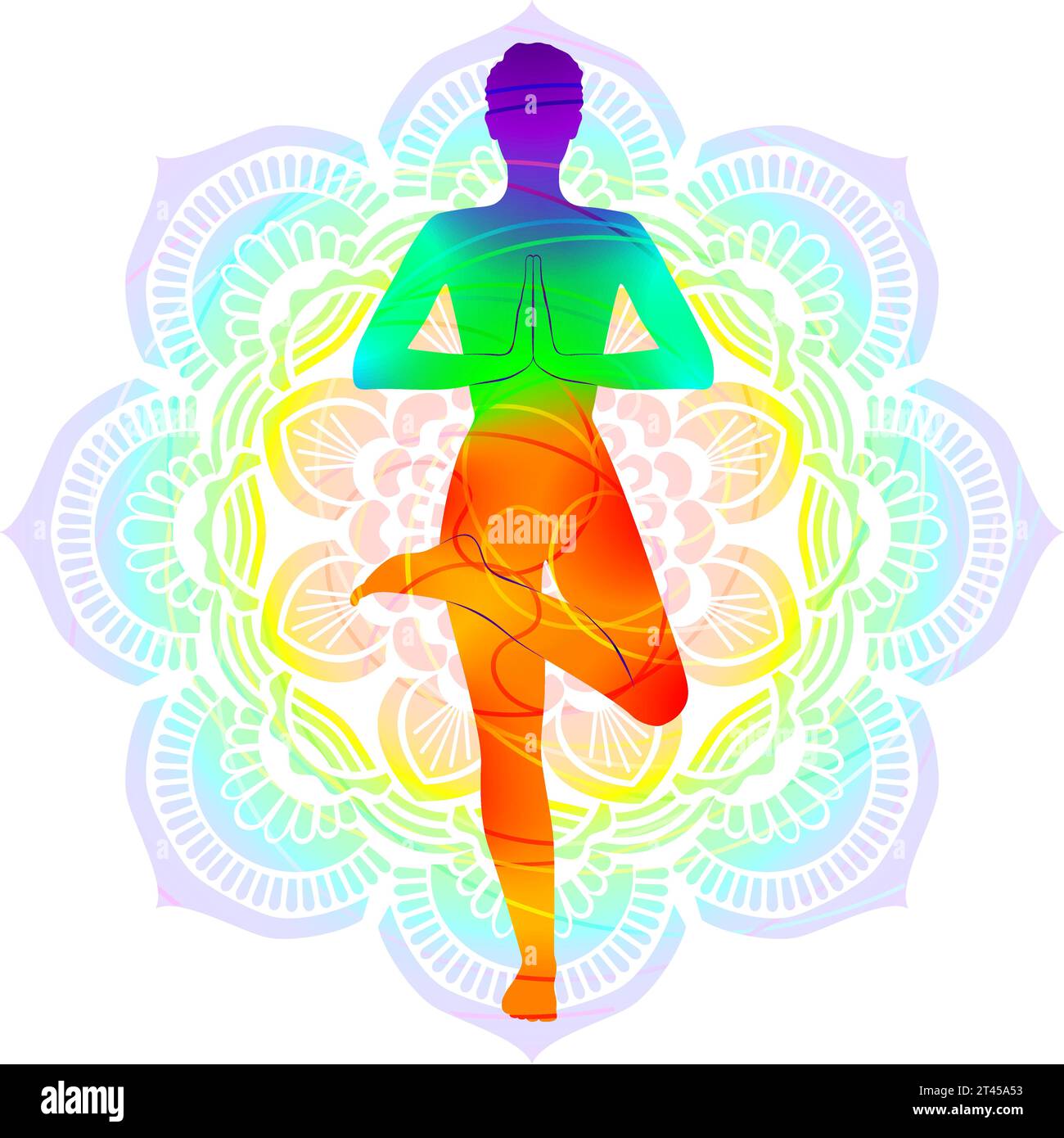 Colorful silhouette of Ardha Padmasana. Standing Half Lotus pose or