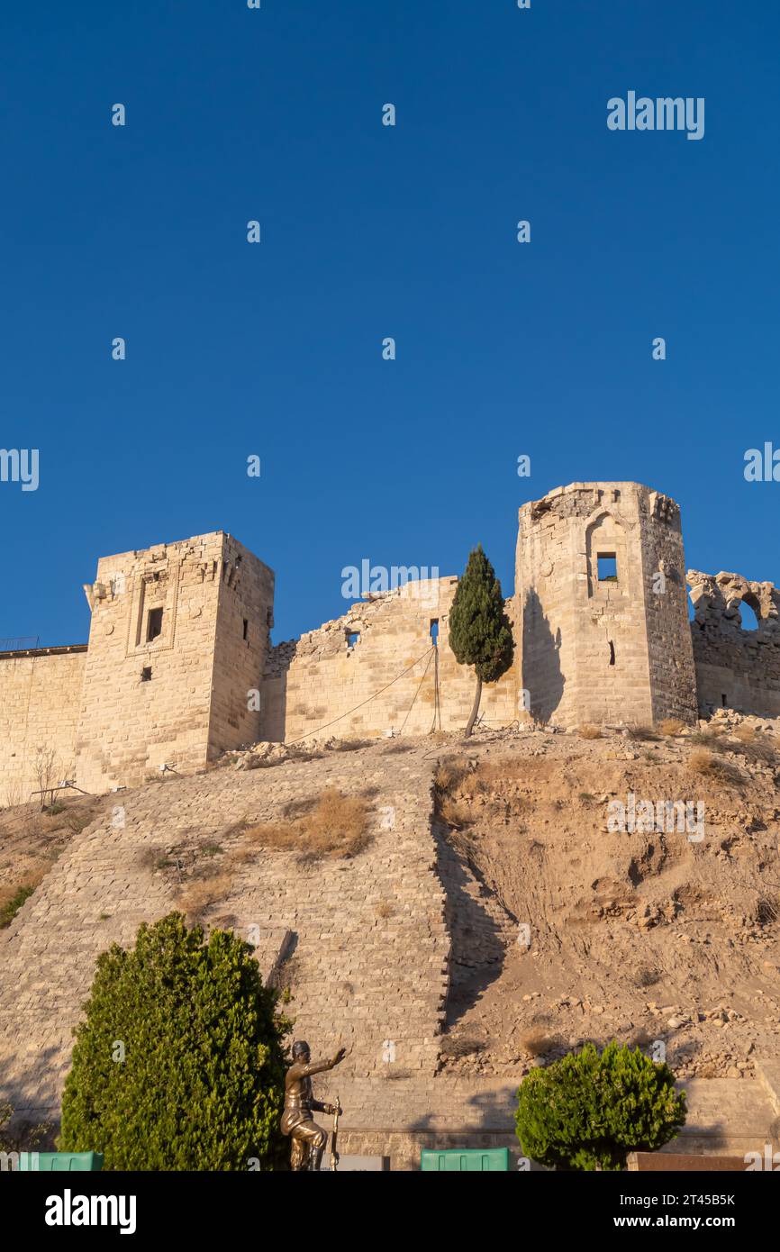 Gaziantep castle in the aftermath of 2023 Turkey Earthquake Stock Photo