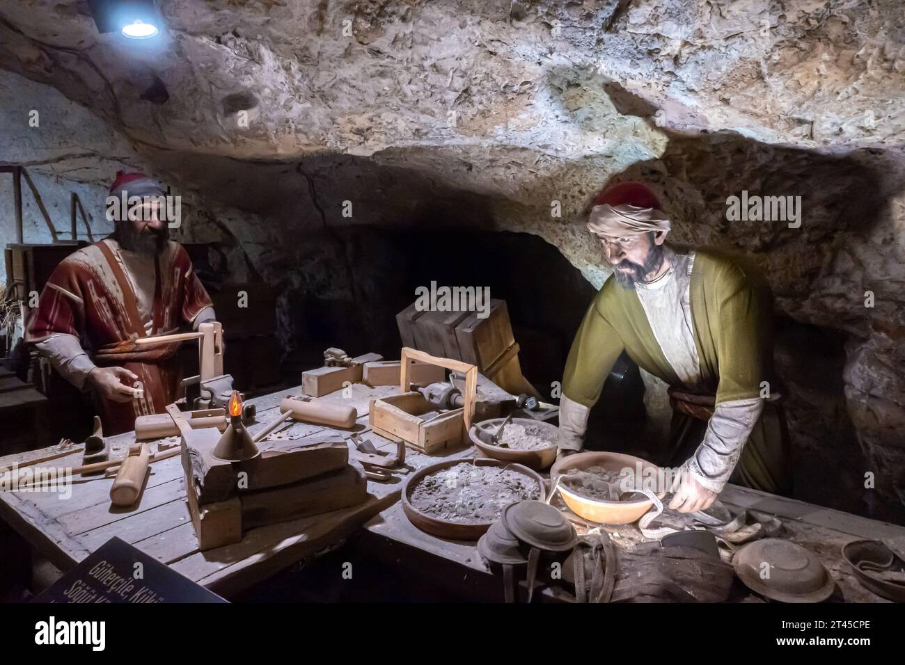 Installation depicting production of gunpowder from salt and sulfur in historic antep Gaziantep Turkey Stock Photo
