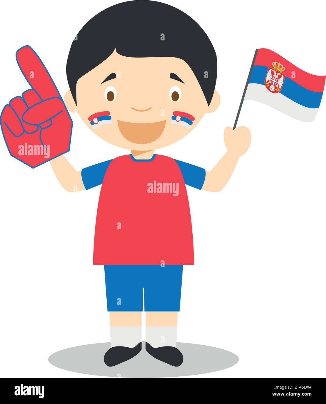 National sport team fan from Serbia with flag and glove Vector Illustration Stock Vector