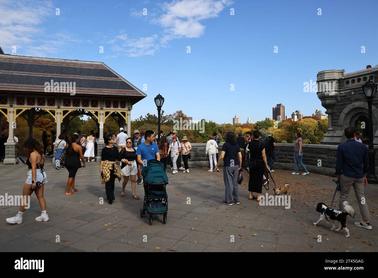 Belvedere Castle in Central Park is full of people enjoying the fall