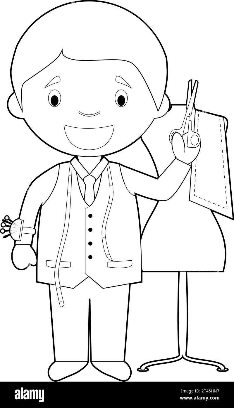 Easy coloring cartoon vector illustration of a tailor Stock Vector ...