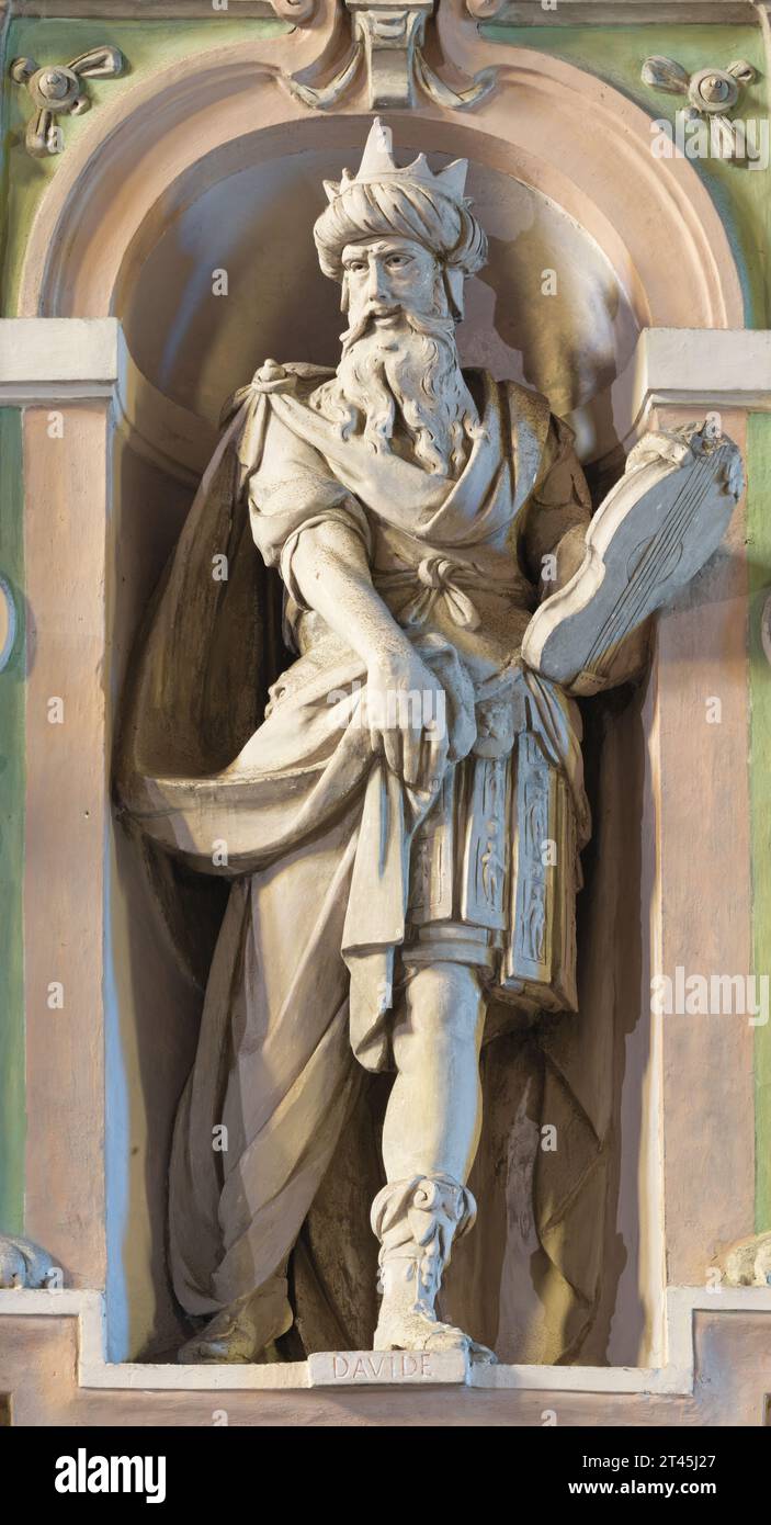 GENOVA, ITALY - MARCH 8, 2023: The statue king David in the church Chiesa di San Rocco sopra Principe by Marcello Sparzo (1514). Stock Photo