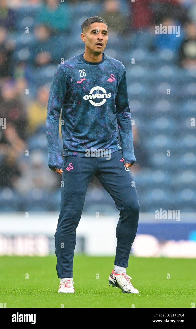 Blackburn, UK. 28th Oct, 2023. Kyle Naughton 26# of Swansea City Association Football Club warms up ahead of the match, during the Sky Bet Championship match Blackburn Rovers vs Swansea City at Ewood Park, Blackburn, United Kingdom, 28th October 2023 (Photo by Cody Froggatt/News Images) in Blackburn, United Kingdom on 10/28/2023. (Photo by Cody Froggatt/News Images/Sipa USA) Credit: Sipa USA/Alamy Live News Stock Photo