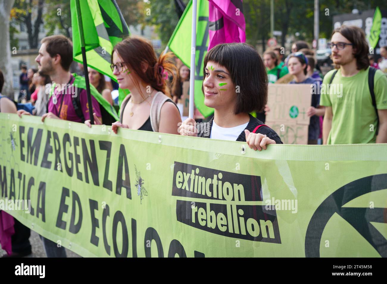 Turin, Italy - October 6, 2023: Climate Protesters Extincion Rebbellion Stock Photo