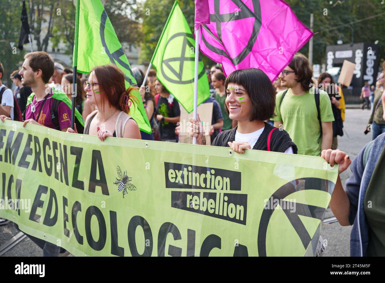Turin, Italy - October 6, 2023: Climate Protesters Extincion Rebbellion Stock Photo