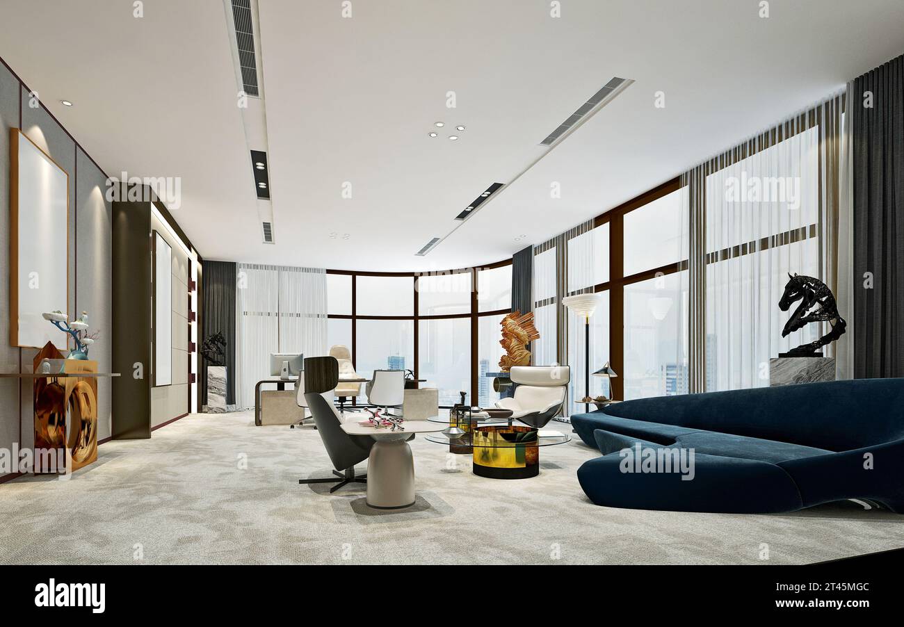 luxury working room, office. 3d rendering Stock Photo