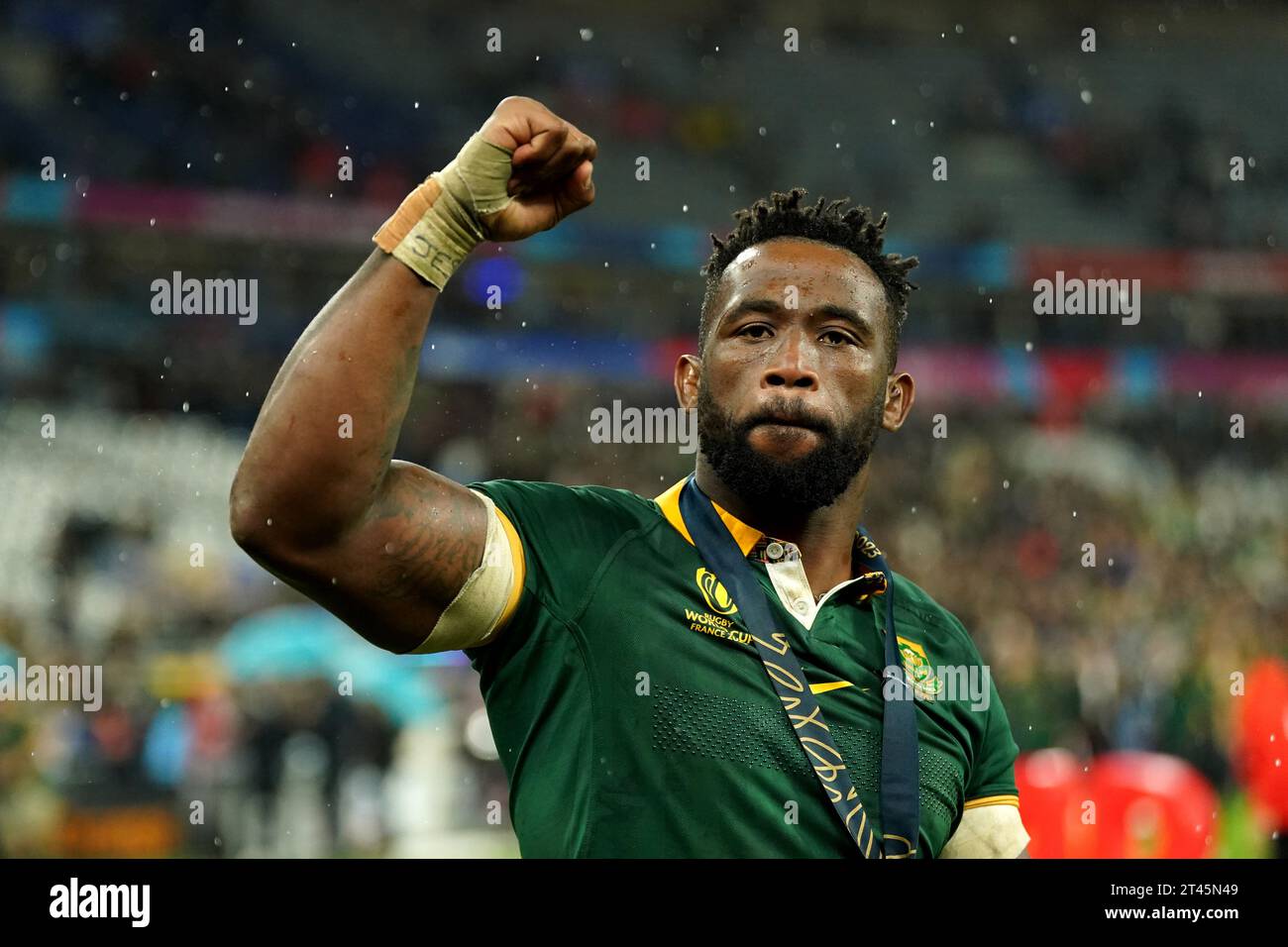 South Africa's Siya Kolisi celebrates after winning the Rugby World Cup ...