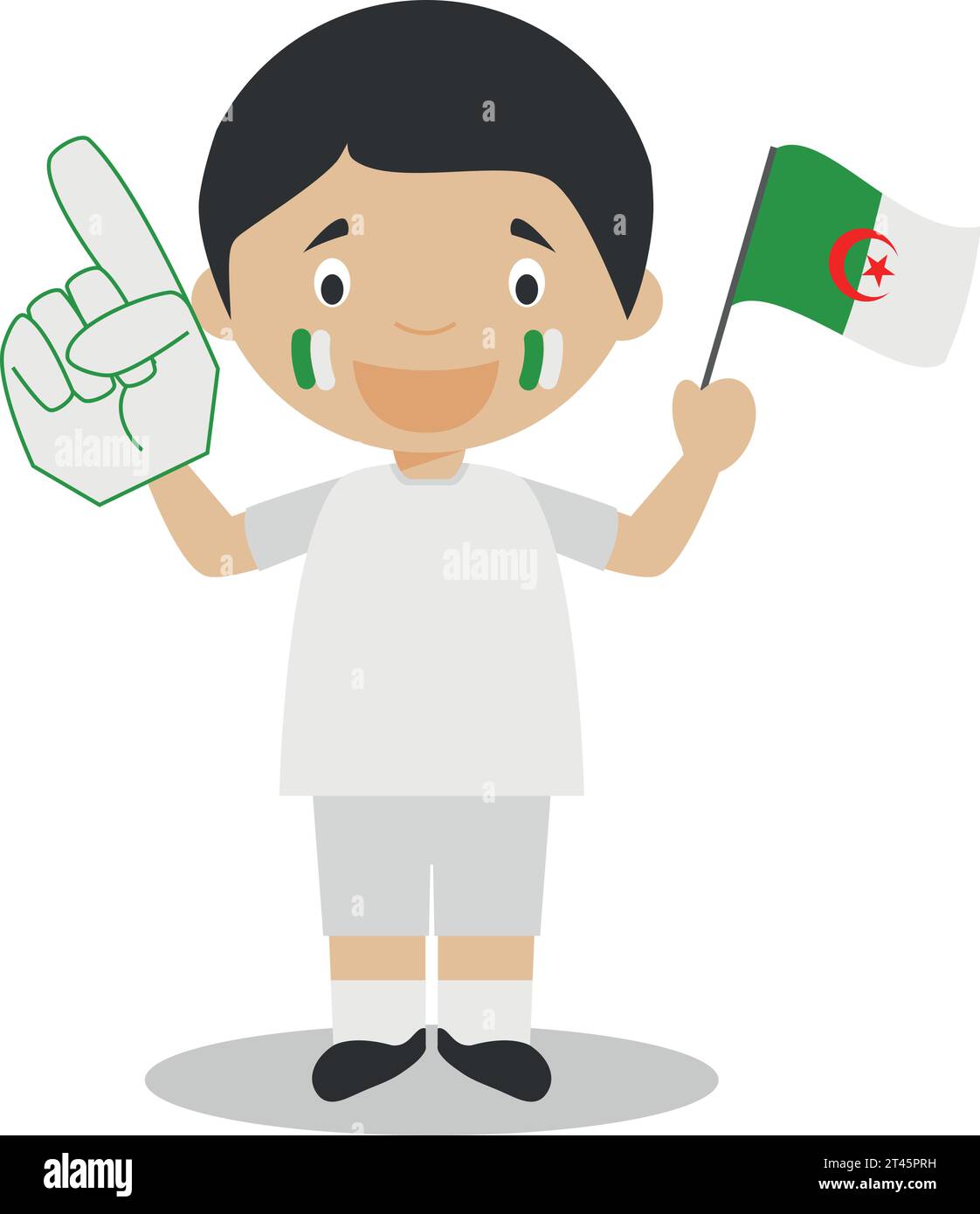 National sport team fan from Algeria with flag and glove Vector Illustration Stock Vector