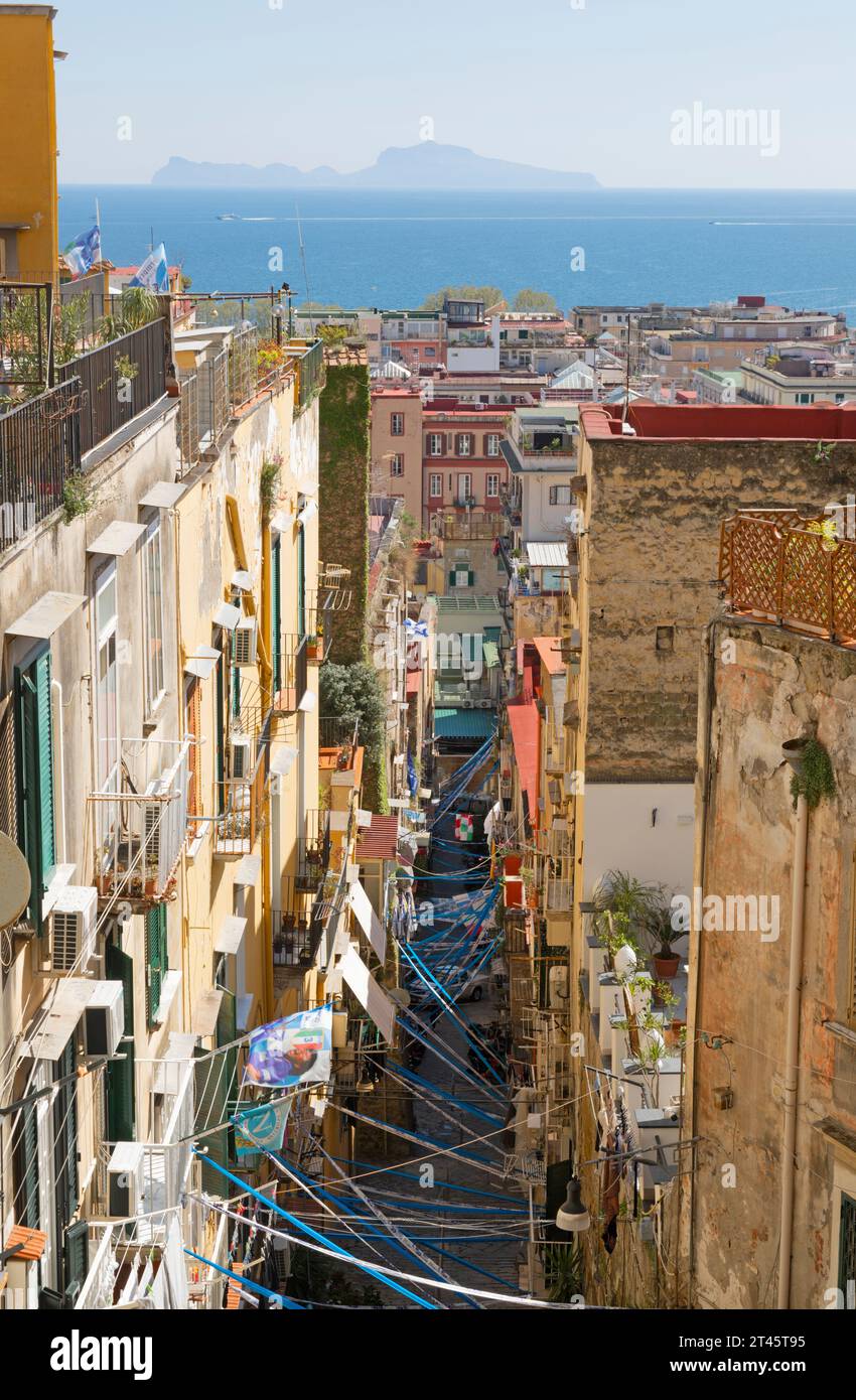 Naples - The street and the sea. Stock Photo