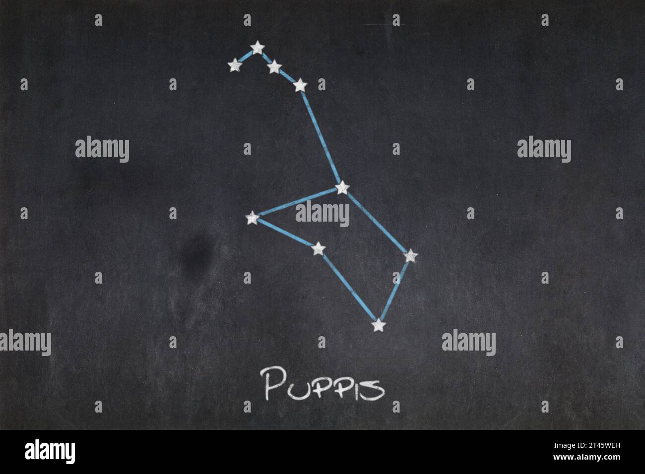 Blackboard with the Puppis constellation drawn in the middle. Stock Photo