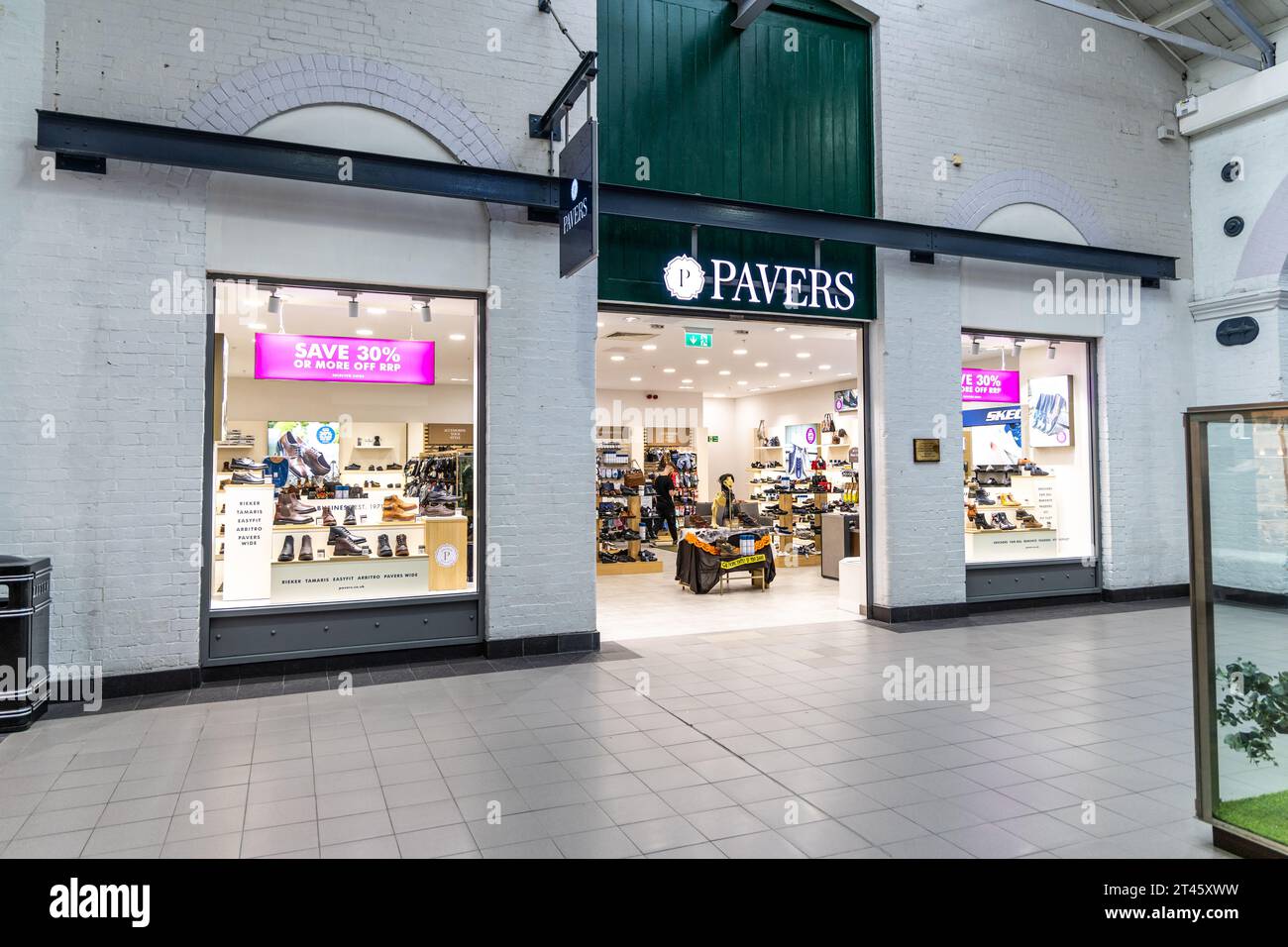 Swindon, UK - October 27, 2023: Pavers shoe shop High Street frontage in Swindon Designer Outlet Stock Photo