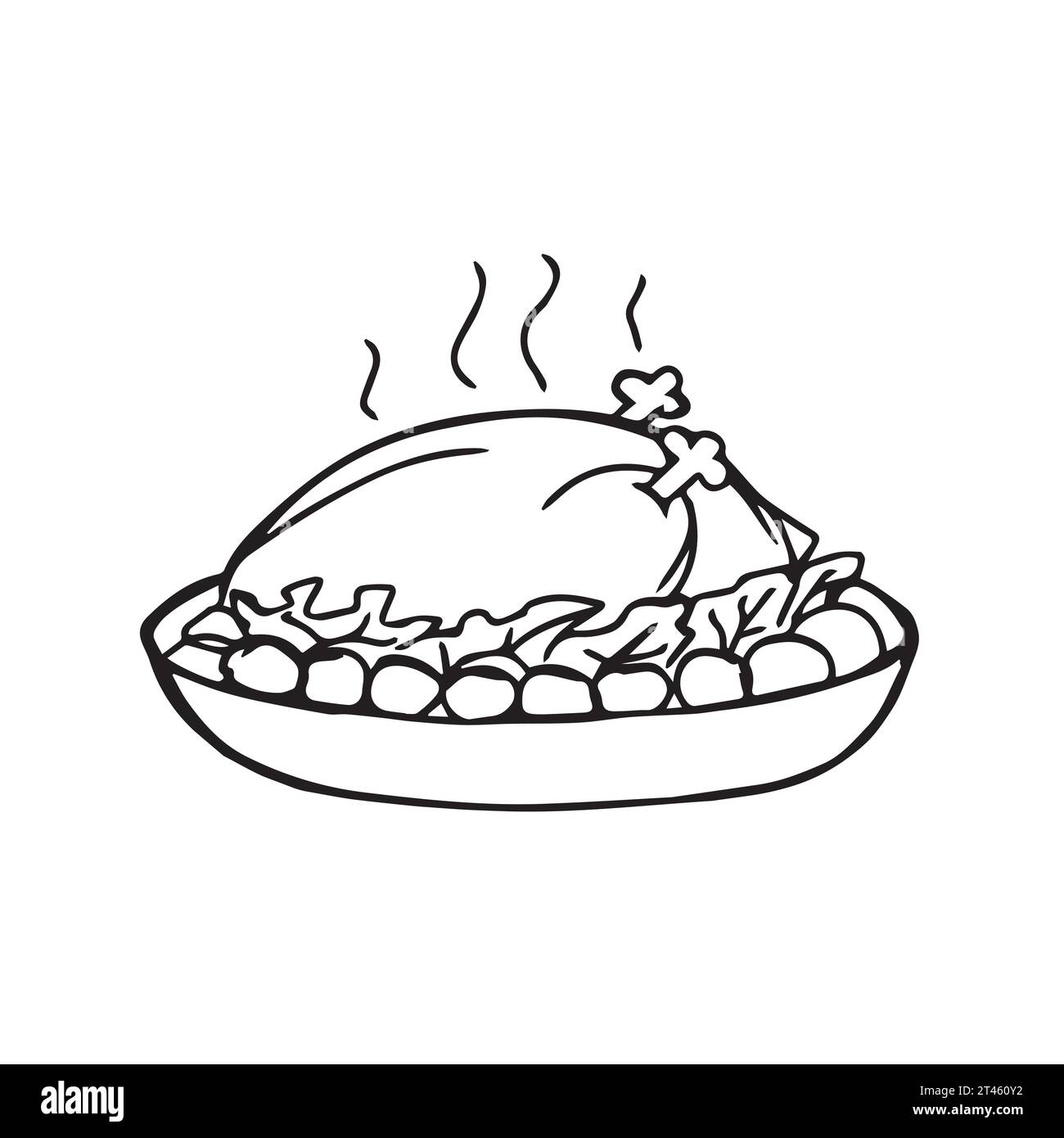 Roasted chicken in a baking dish Stock Vector
