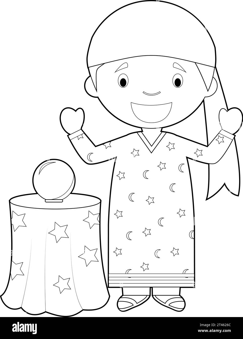 Easy coloring cartoon vector illustration of a fortune teller Stock