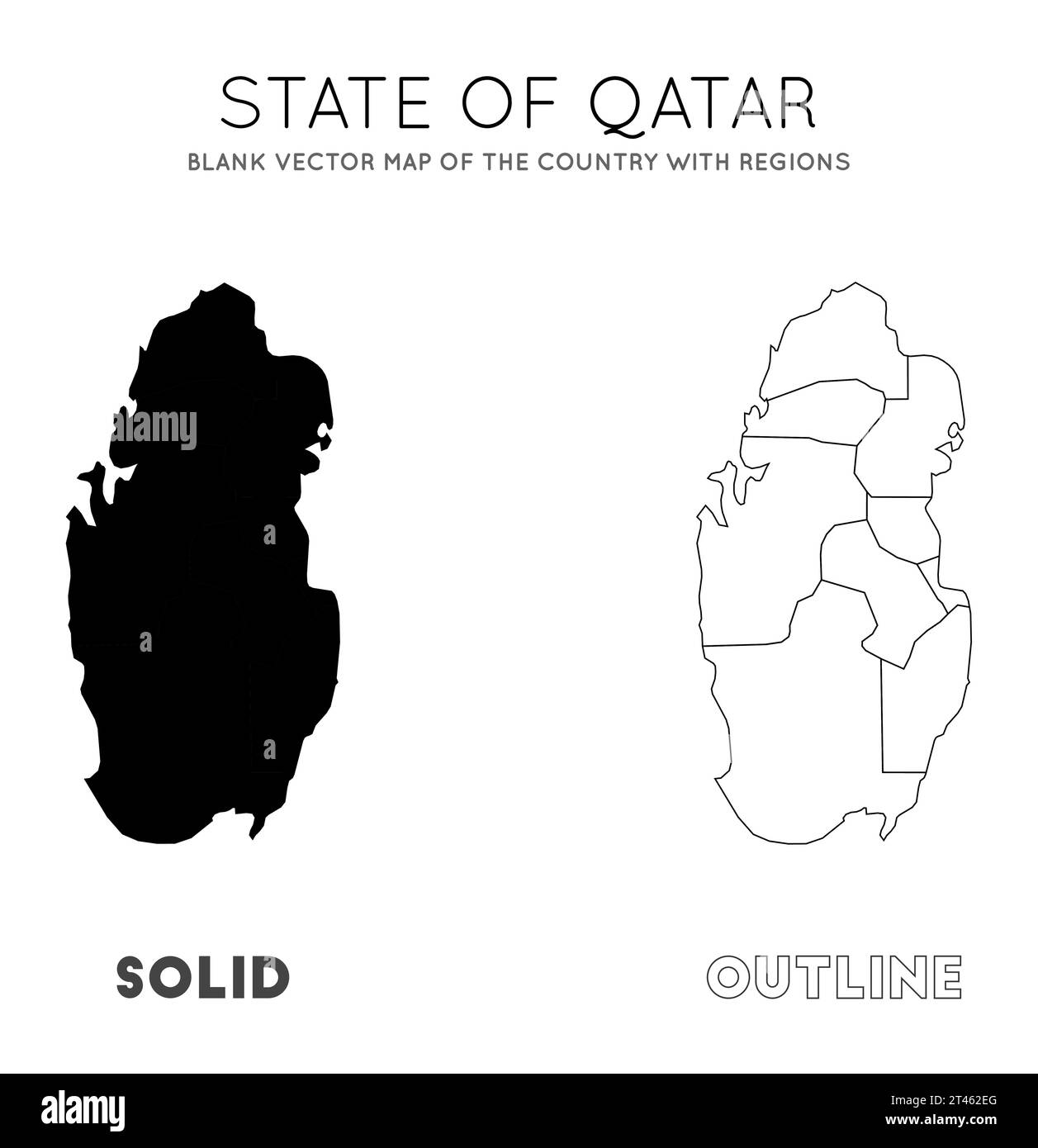 Qatar map. Blank vector map of the Country with regions. Borders of Qatar for your infographic. Vector illustration. Stock Vector