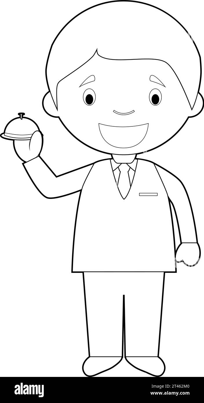 Easy coloring cartoon vector illustration of a receptionist. Stock Vector