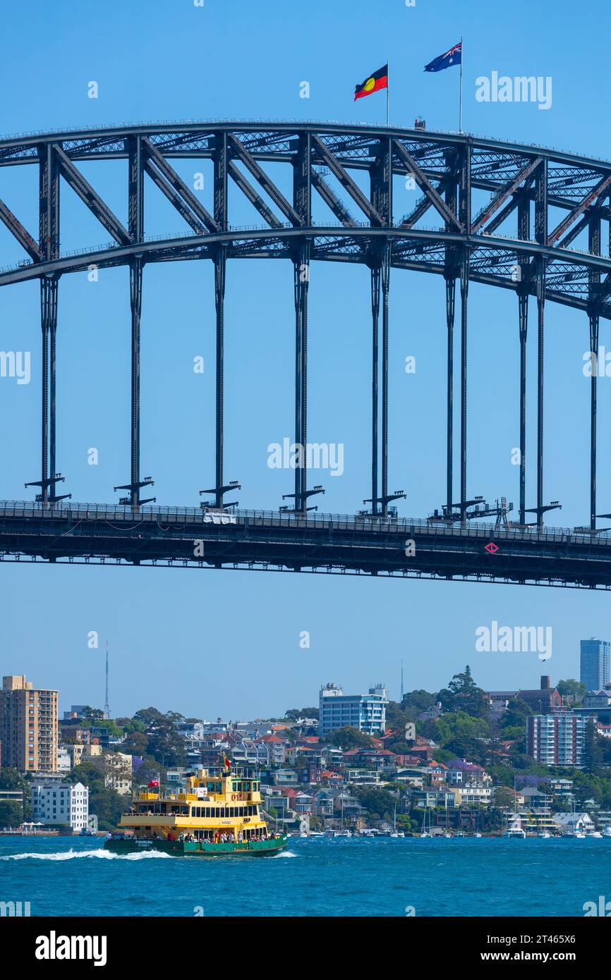 Sydney Harbour Bridge on Sydney Harbour in Australia, with Australian