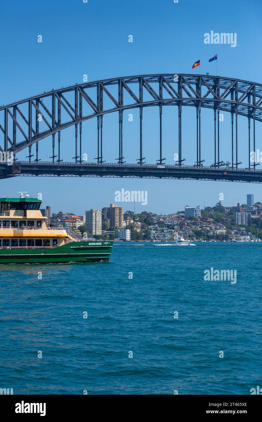 Sydney Harbour Bridge on Sydney Harbour in Australia, with Australian