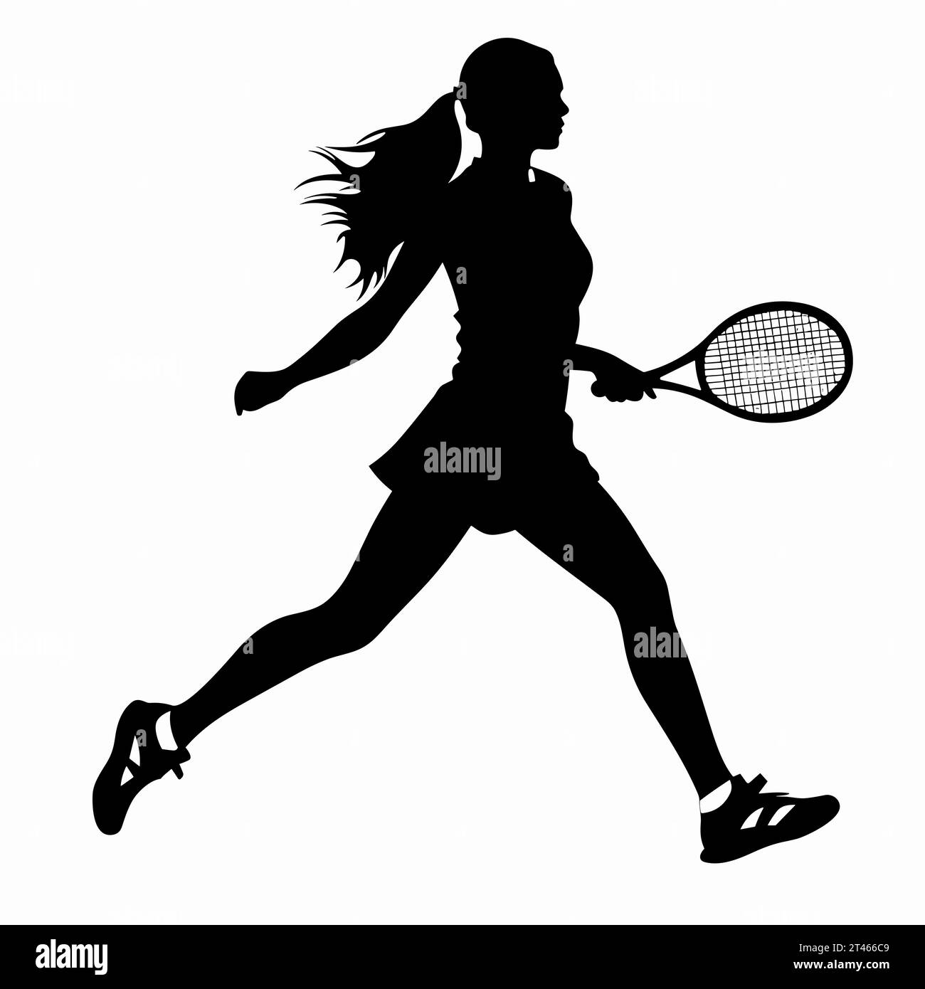 Female tennis player silhouette. Female tennis player black icon on white background Stock Vector