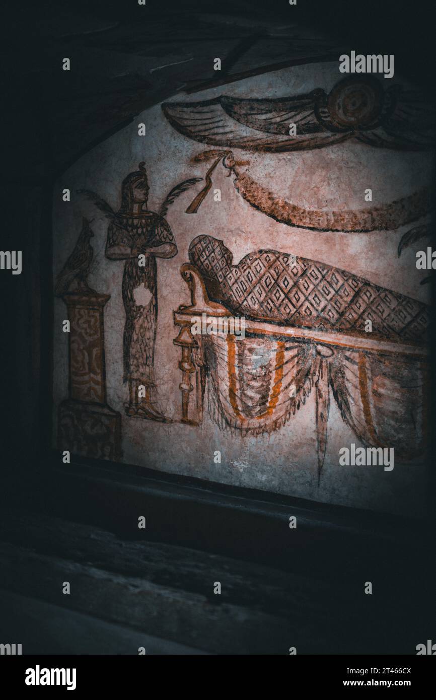 A detailed fresco in the Catacombs of Alexandria Stock Photo