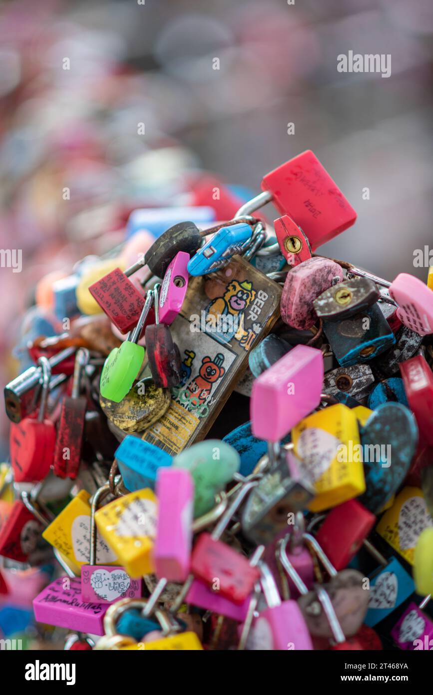 Love padlocks symbolizing love between couples at Namsan tower in Seoul South Korea on 14 October 2023 Stock Photo