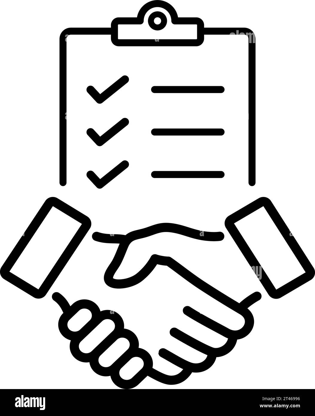 Linear icon of handshake of two hands and checklist as concept of ...