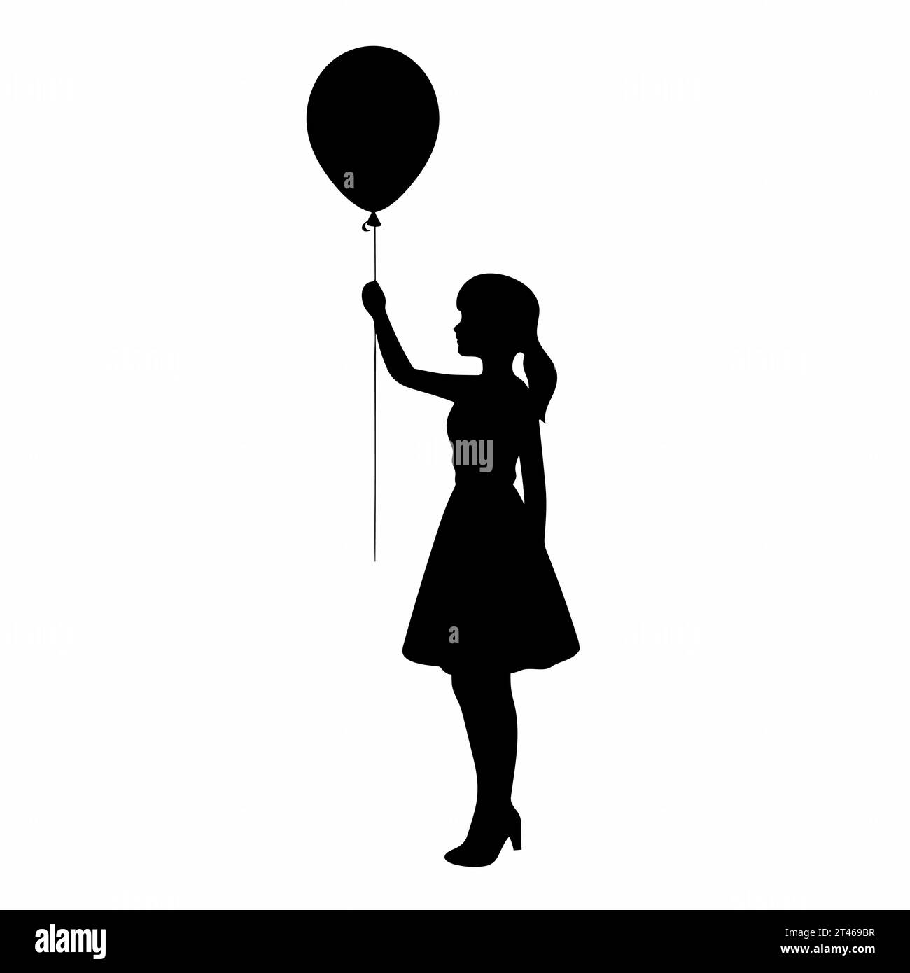 Girl holding balloon silhouette. Girl holding balloon black icon on