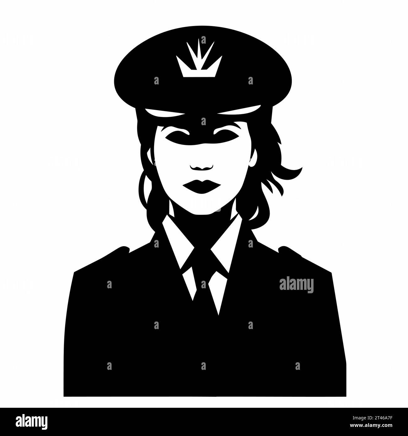 Pilot woman silhouette. Female pilot black icon on white background