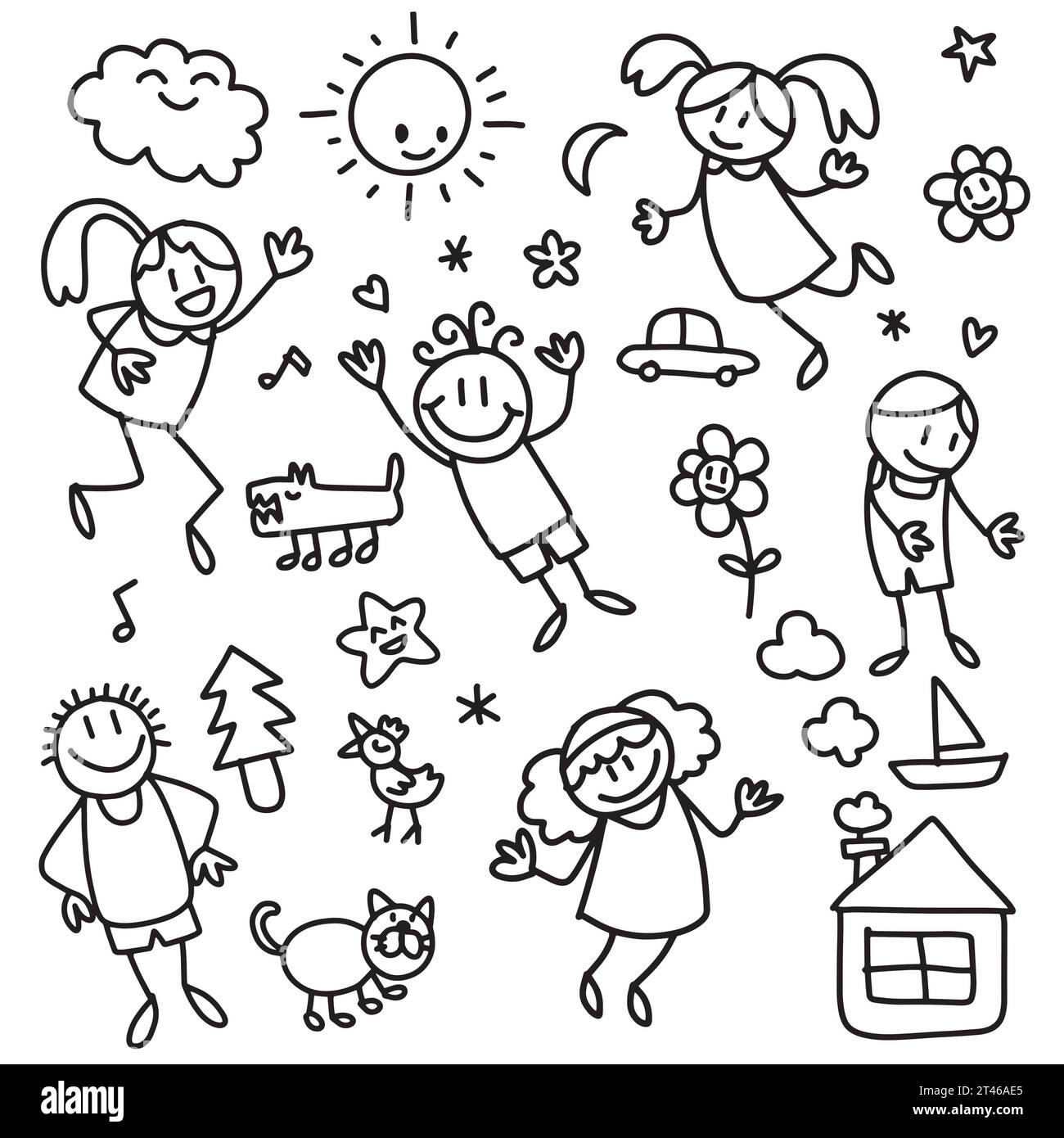 Collection cute children drawings kids Royalty Free Vector Stock Vector