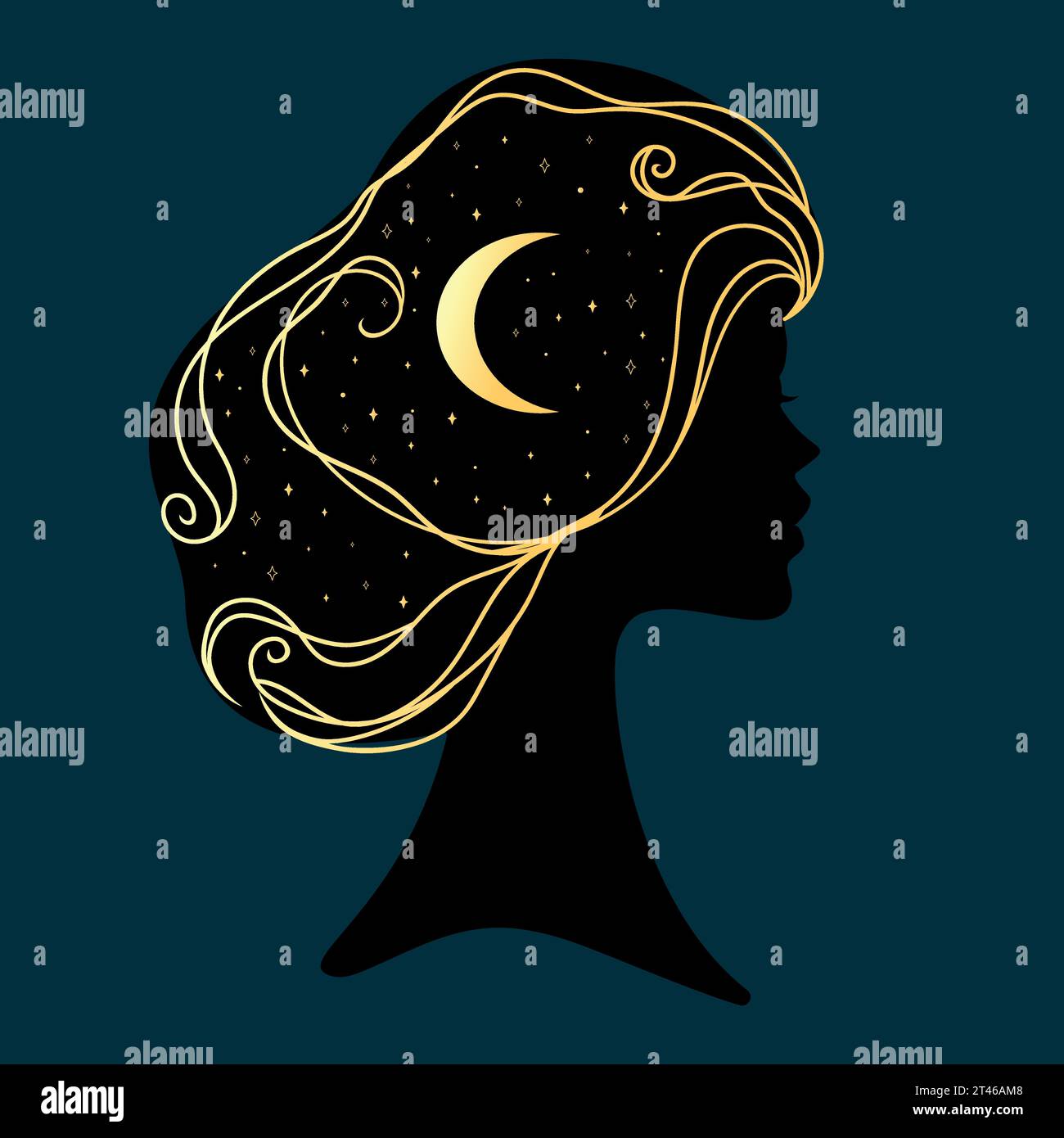 Illustration of Woman and Moon Phases on Night Starry Sky Stock Vector -  Illustration of lunar, calendar: 207150017