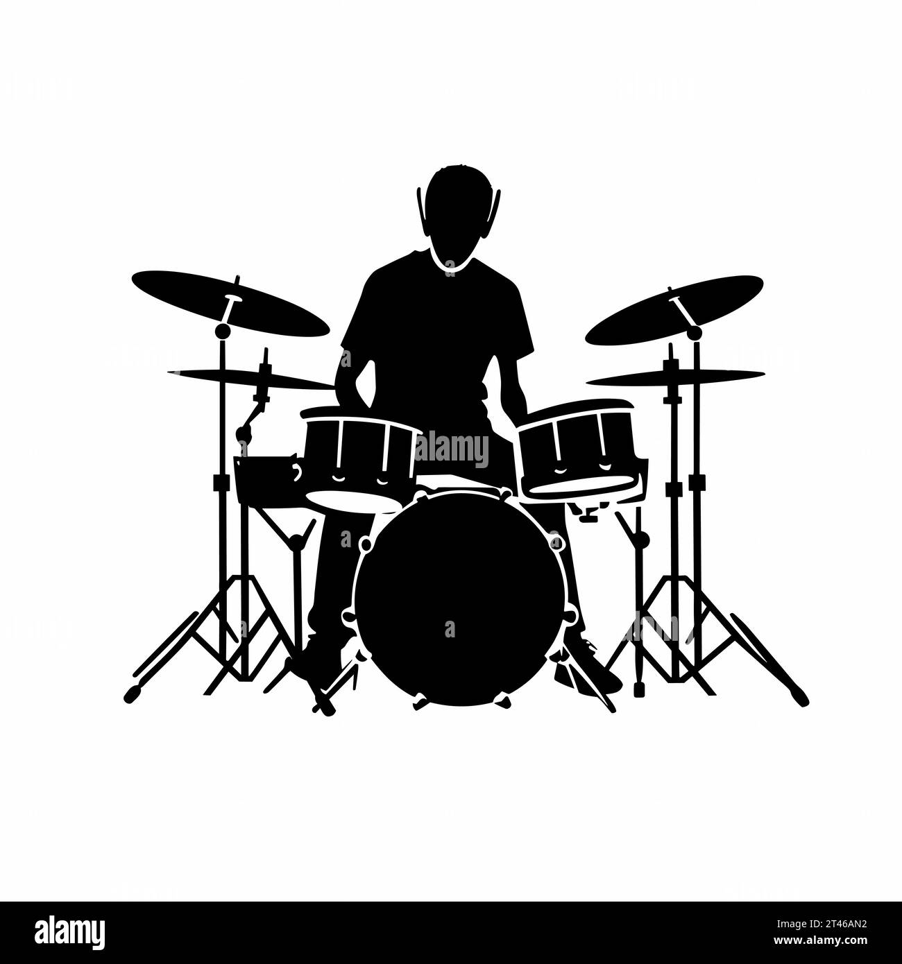 Drummer silhouette. Drummer black icon on white background Stock Vector