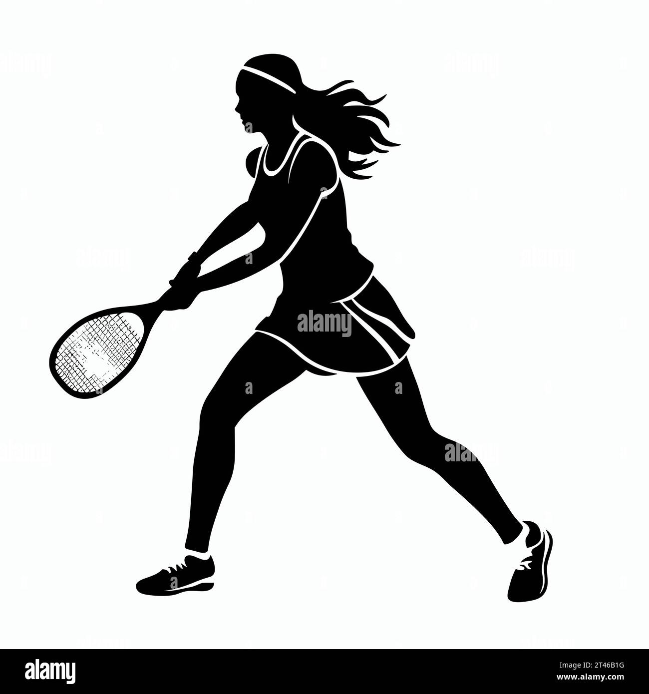 Female tennis player silhouette. Female tennis player black icon on white background Stock Vector
