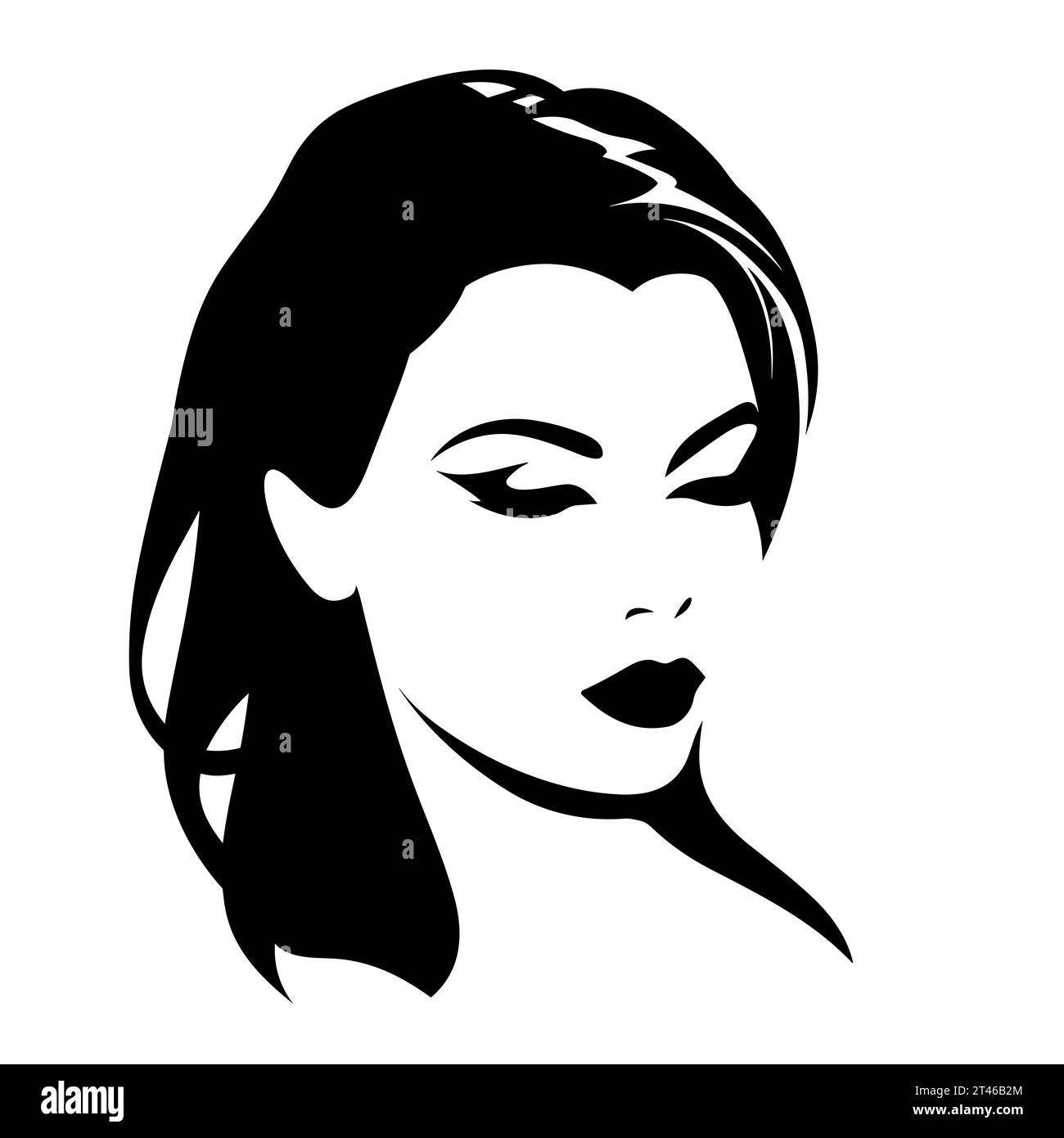Woman head silhouette. Woman head black icon on white background Stock ...
