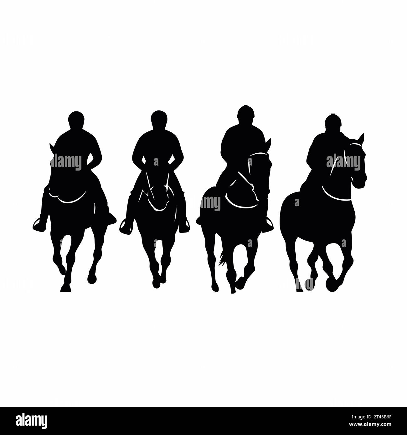 Race horsemen silhouette. Horseback rider black icon on white