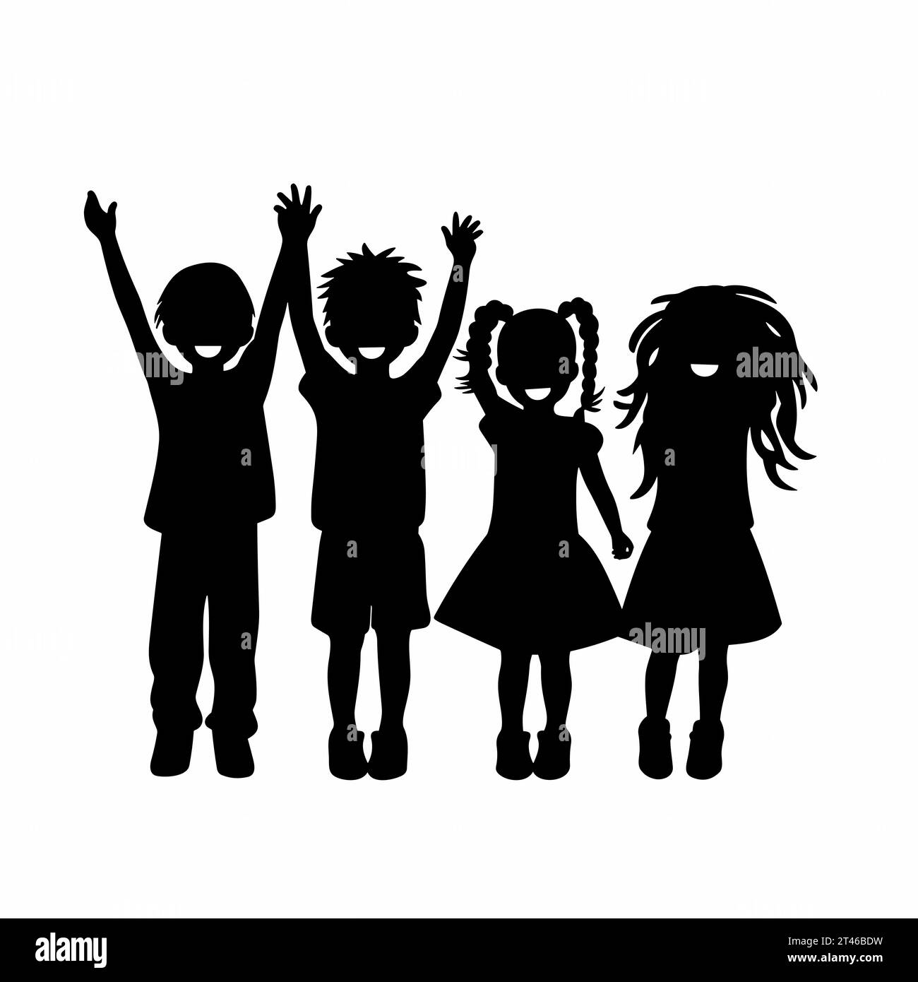 Happy children silhouette. Happy children black icon on white background Stock Vector