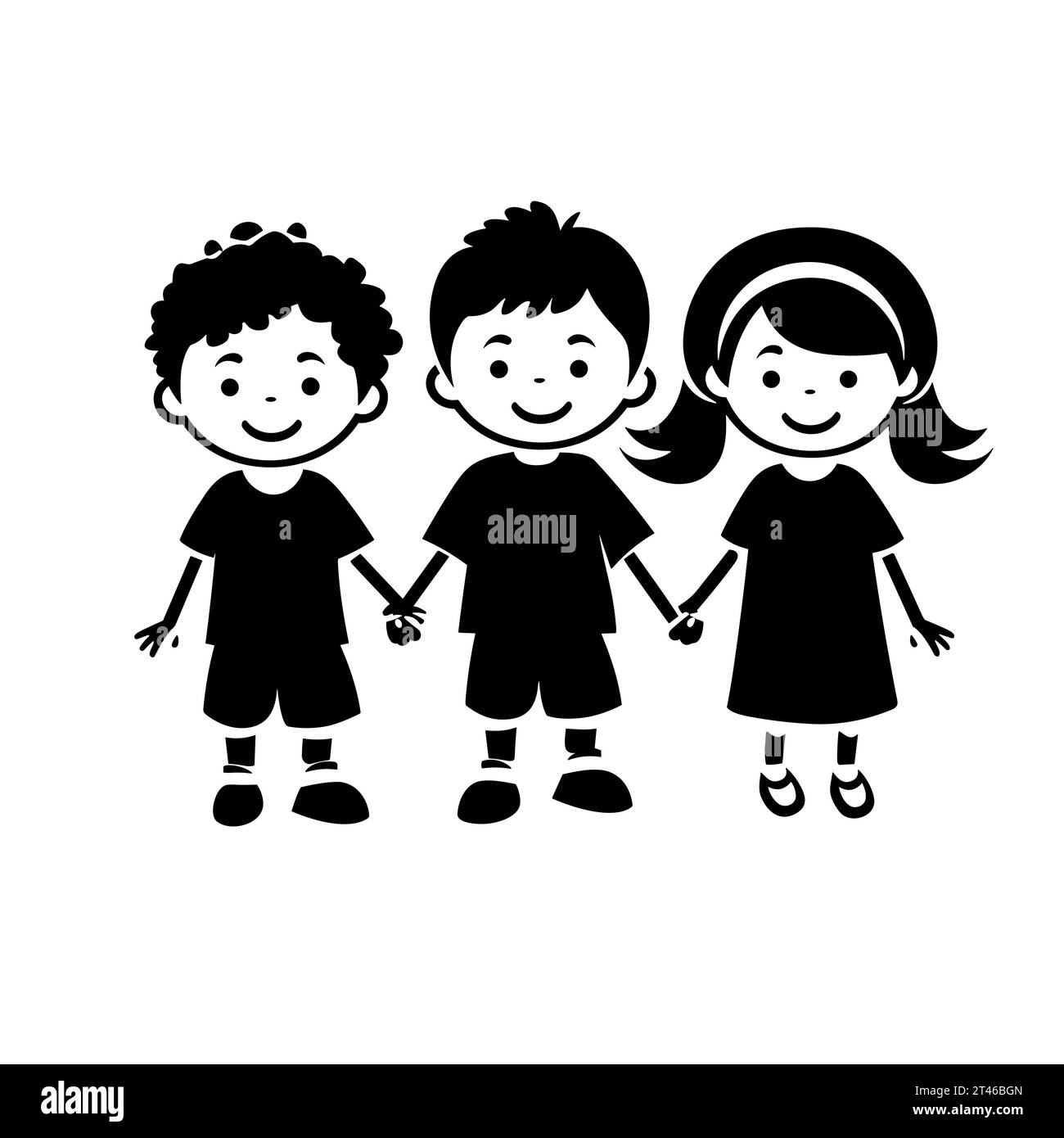 Happy children silhouette. Happy children black icon on white background Stock Vector