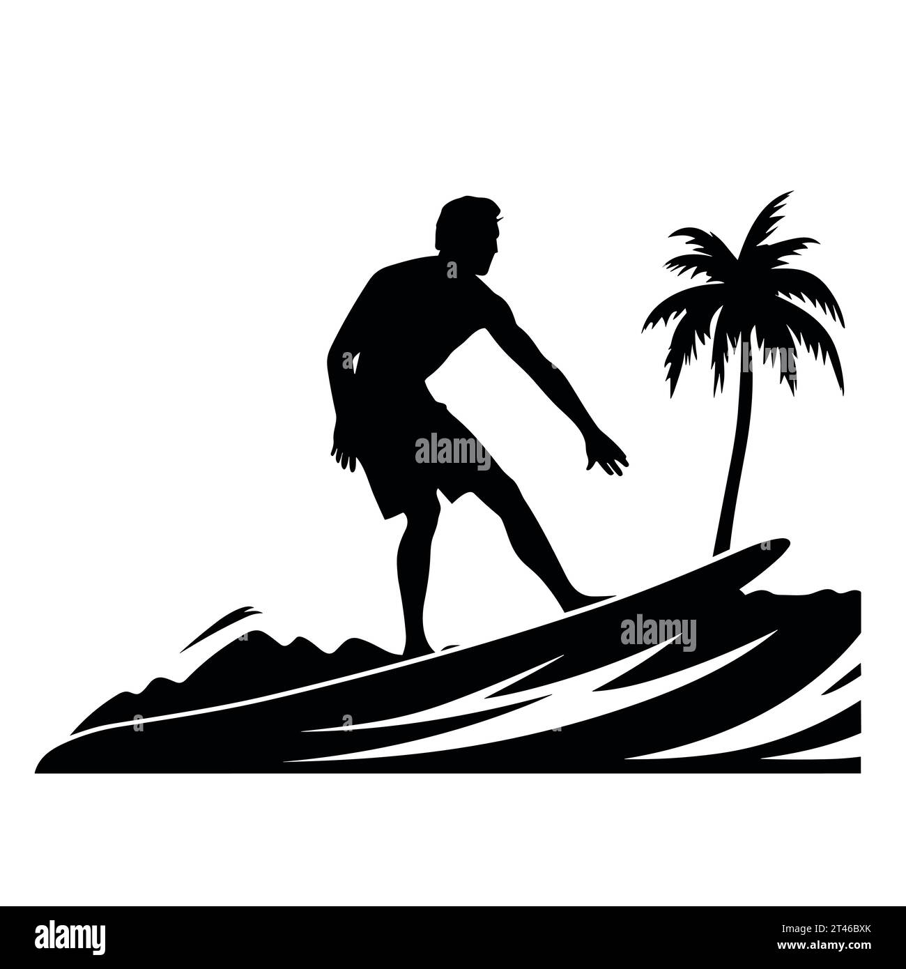 Surfer silhouette. Surfer black icon on white background Stock Vector ...
