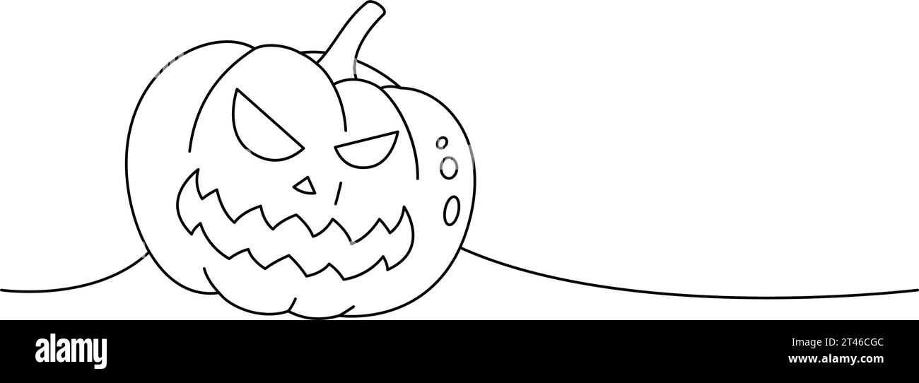 Autumn halloween pumpkin face, vegetable one line continuous drawing ...