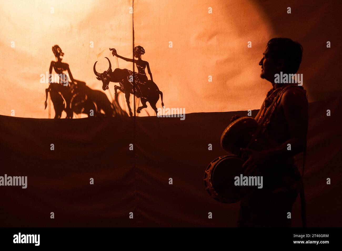 Shadow Puppeteer w/ Shadow Puppets, Sovannaphum Theater, Boeung Trabek