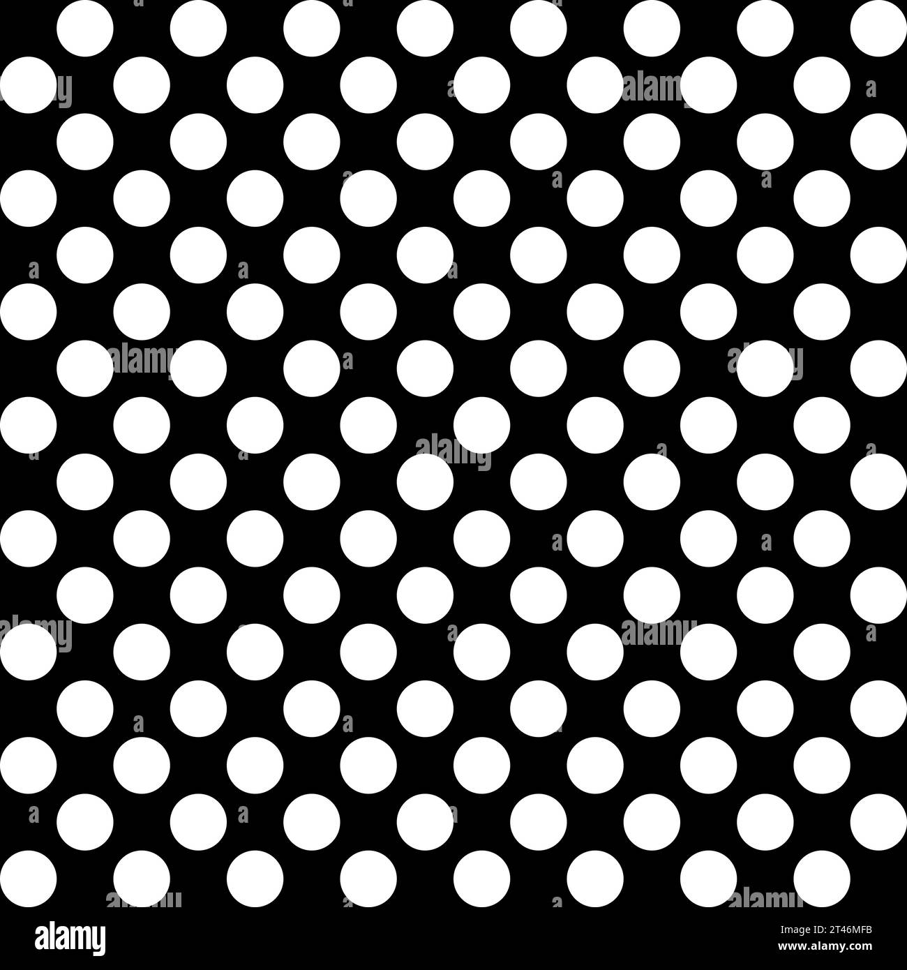 Polka dot, white round dots on black background - dotted seamless repeatable pattern texture background Stock Vector