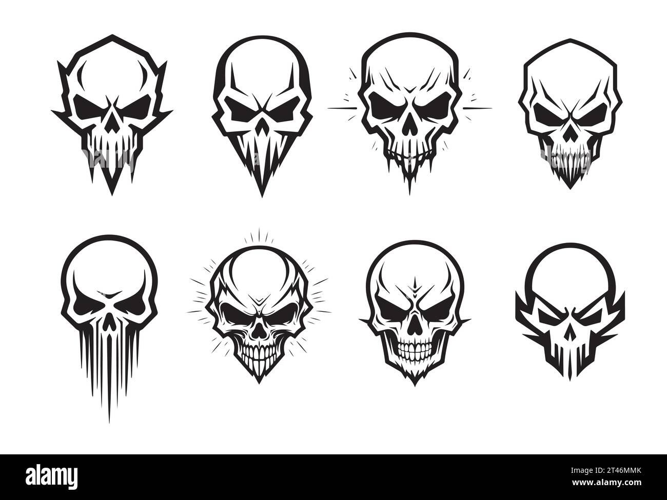 Set of hand drawn emblem skulls, Vector Halloween illustration Stock ...