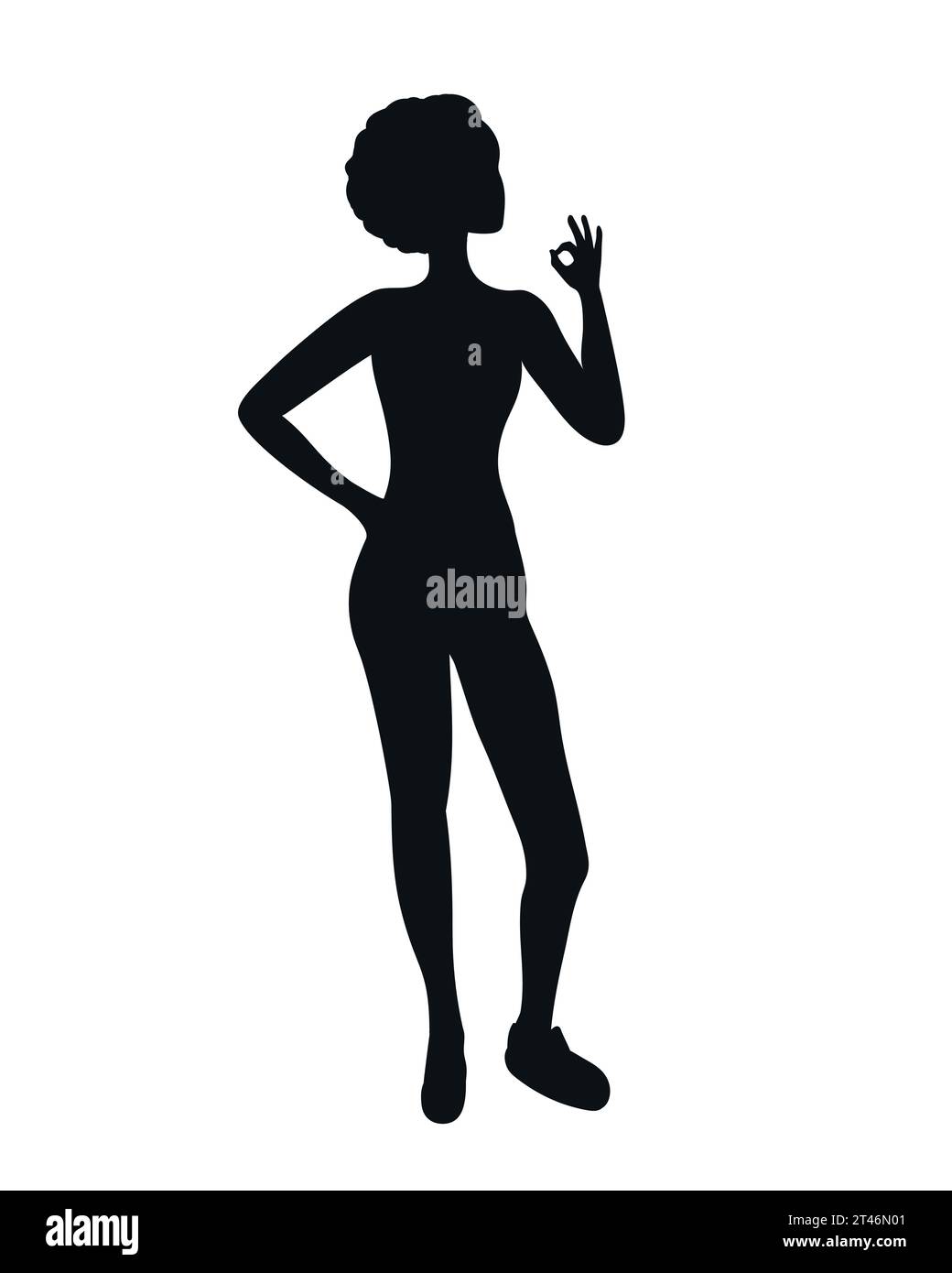 Female silhouette with okay sign. Vector illustration Stock Vector