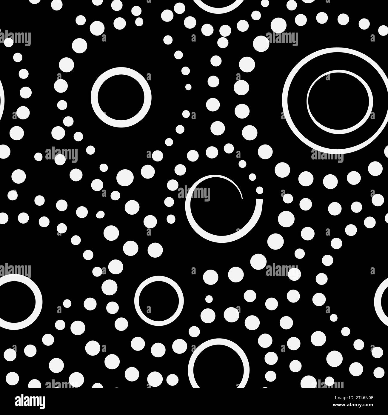 Geometric abstract art with white circles on black background, seamless ...