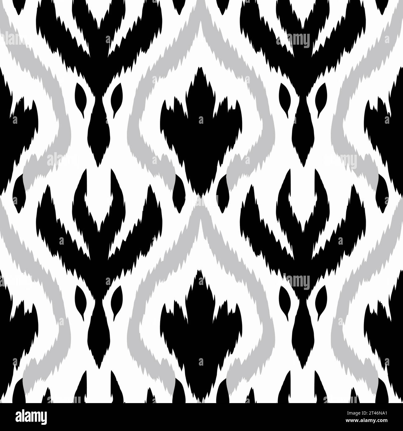 Ikat white and black seamless pattern. Vector illustration Stock Vector