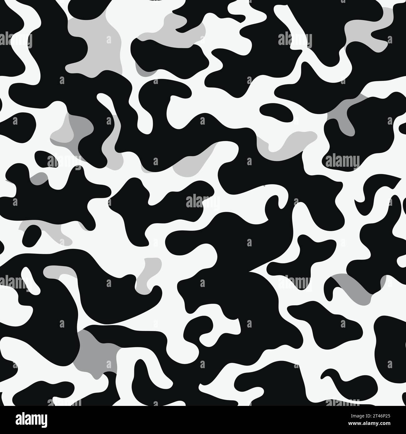 Black and white camouflage print, seamless pattern. Vector illustration ...