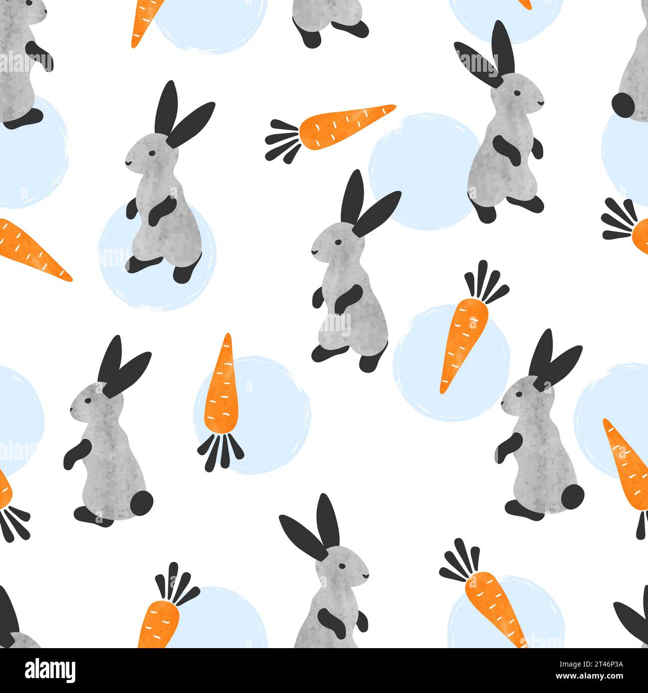 Rabbit and carrot seamless pattern. Vector watercolor bunny childish illustration Stock Vector