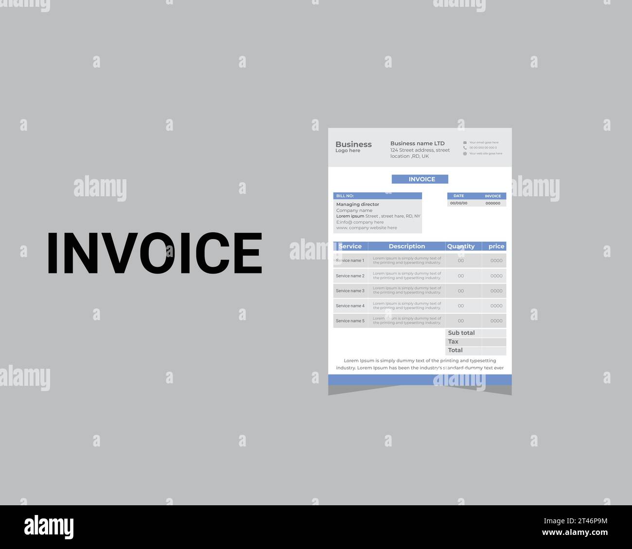 Minimal Corporate Business Invoice design template vector illustration bill form price invoice. Stock Vector