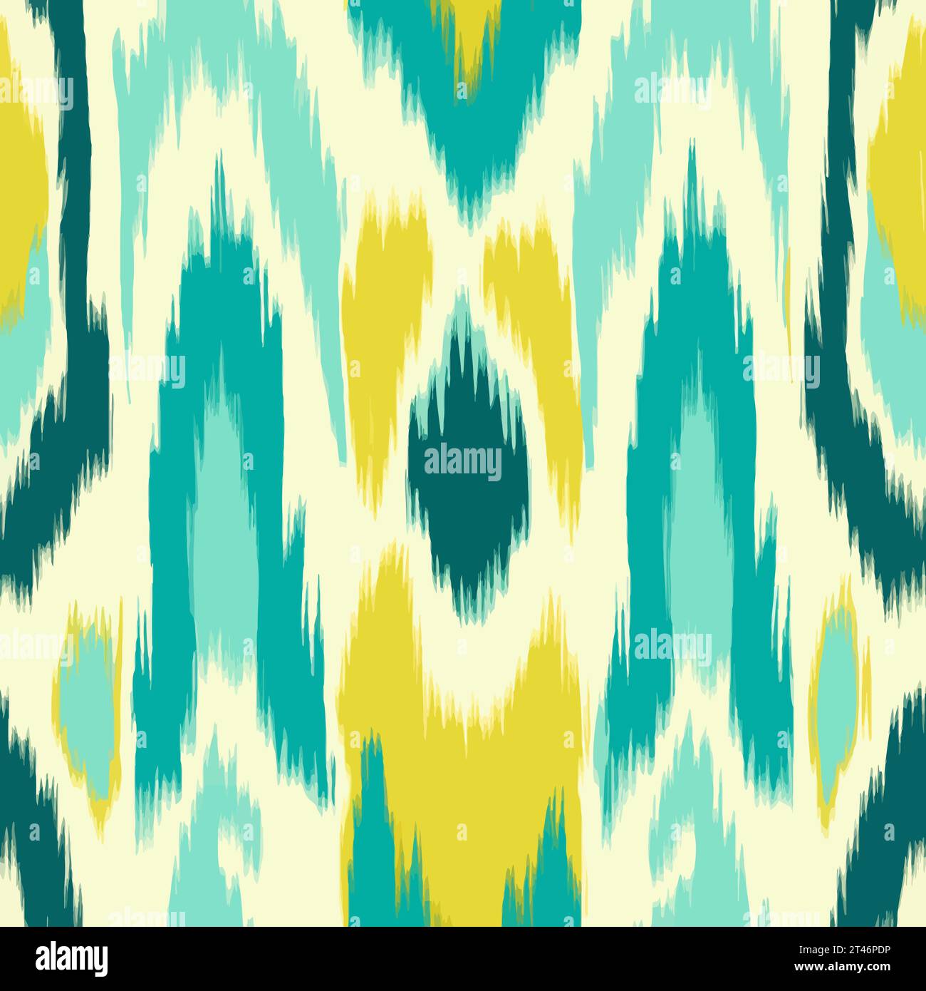 Ikat retro seamless pattern with  blue and yellow colors. Vector illustration Stock Vector